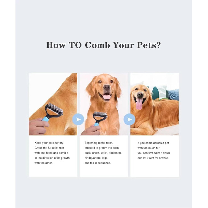 Двостороння щітка для видалення шерсті домашніх тварин – інструмент для собак та котів, синій ручка