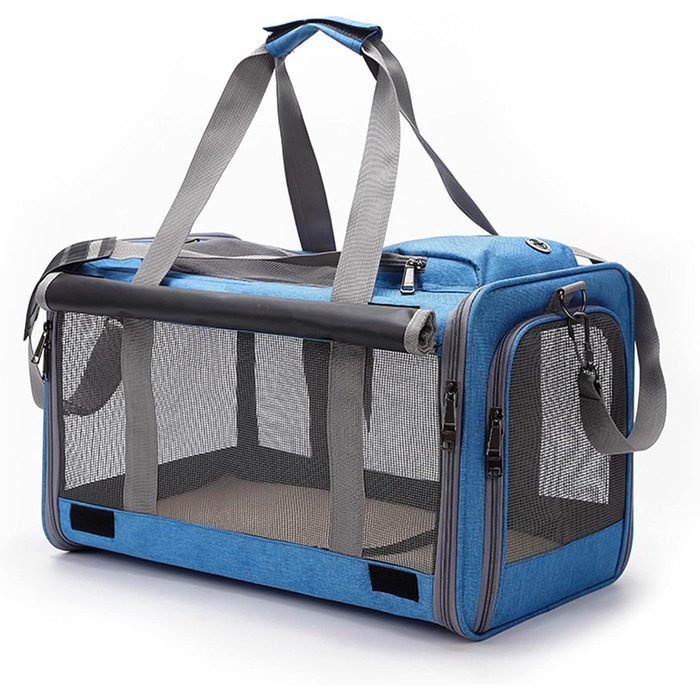 Транспортна переноска для котів та собак PETCUTE, 9 кг, складана, з плечовим ременем, для подорожей та кемпінгу (Блакитна)
