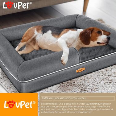 Ортопедичне ліжко-матрац для собак Lovpet Relax, комплект: миска + 3 жувальні кістки, диван-лежак для малих, середніх і великих собак, знімний і праний чохол, 91x71x22 см, антрацит