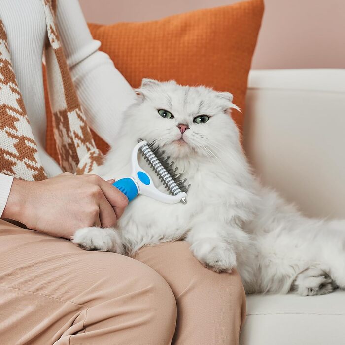 Двостороння щітка для собак та котів з довгою шерстю, видаляє підшерсток та ковтуни. Професійна щітка для грумінгу домашніх тварин (Блакитна)