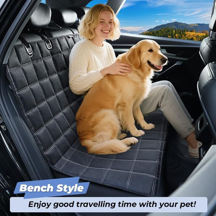 KYG Деки для собак у машину, 4-в-1, 135x147 см, чорний: захист сидіння, водовідштовхувальний, антиковзаючий