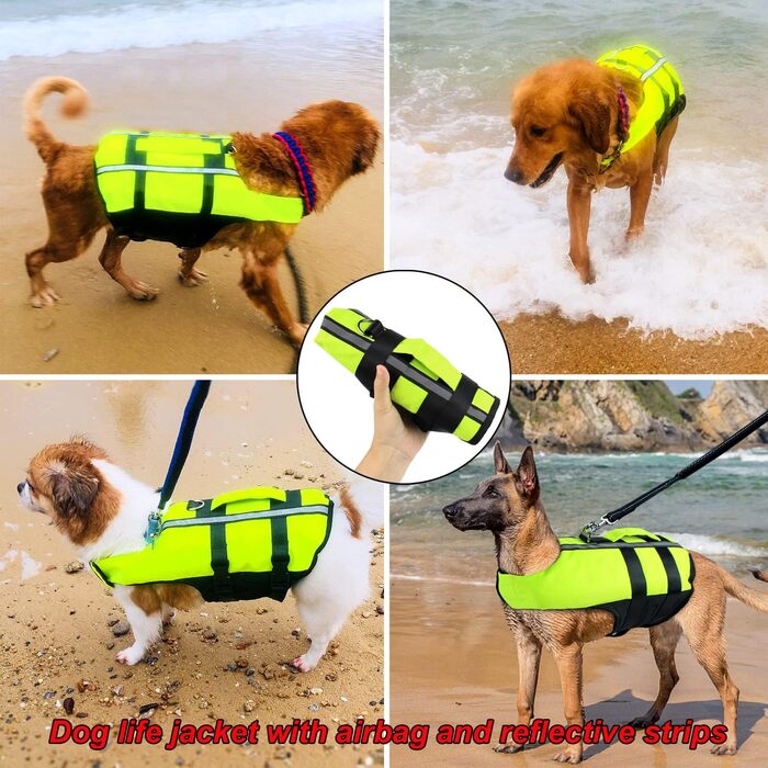 Жилет для плавання собак, жилет для собак, надувний жилет для собак з ручкою та світловідбиваючими смугами (S, зелений)