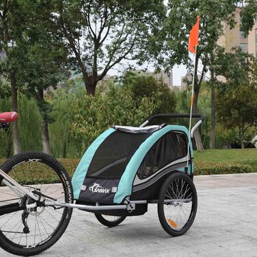 SAMAX Fahrradanhänger Jogger 2in1: Дитячий велопричіп-коляска 2в1, 360° обертання, для 2 дітей - Black Edition Turquoise