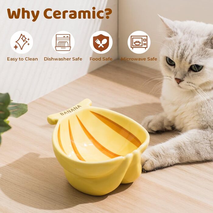 Котлован для котів TIGOADT, керамічний, піднятий, рожевий, з дизайном банана