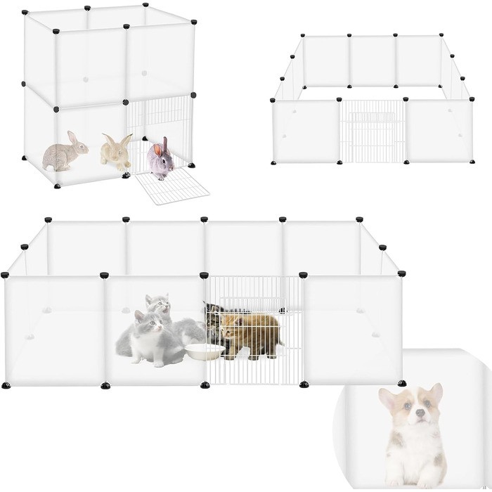 Клітка для кроликів та морських свинок ORHEYA з пластиковим огородженням та дверцятами, 145x75x48 см. DIY клітка для дрібних тварин, вольєр для тварин