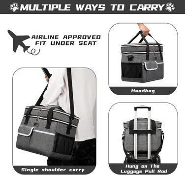 Сумка-переноска для тварин BAGLHER, сіра, двошарова, для собак та котів, велика місткість, для подорожей