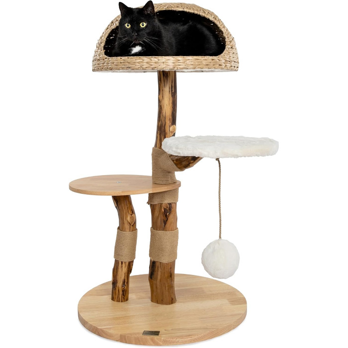 Драбинка для котів Bontoy Stella з дерева, 109 см: міцна, з великим лежанкою та іграшкою, 2 сходинки