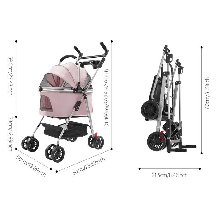 Складаний візок для собак та котів, 50x60 см (Sakura-Rosa)