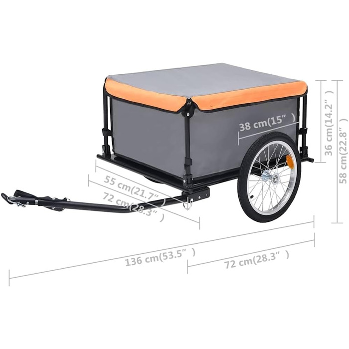 Причіп для велосипеда: вантажний, для собак, сірий та помаранчевий, 65 кг. Зручний для щоденного транспортування, універсальний, легко монтується