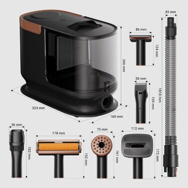 Набір для догляду за домашніми тваринами Fudajo, чорний, 6 в 1: машинка для стрижки шерсті з пилососом, для блискучого хутра