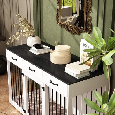 Клітка для собак для дому, металева, XXL, з шухлядами, 137 x 57 x 85 см, чорно-біла