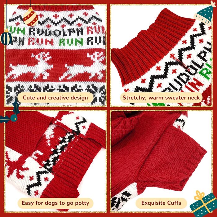Святковий новорічний пуловер для собак з оленем, одяг для собак з отвором для повідка, костюми для котів, Французький бульдог, Чихуахуа, Такса, Франчі, одяг для собак X-Large, червоний олень