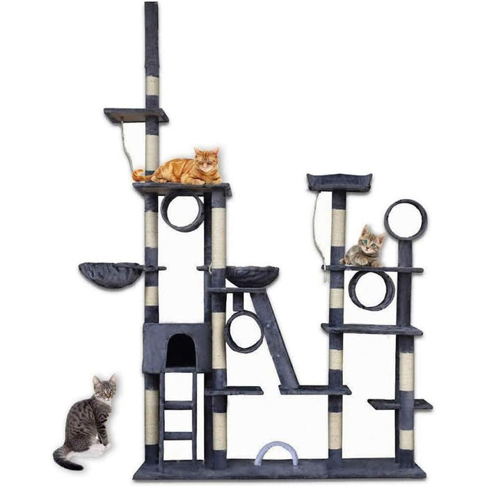 BITUXX® Декерховий котячий будиночок з кігтеточкою, ігровий комплекс для котів, регульована висота 230-250 см (темно-сірий)