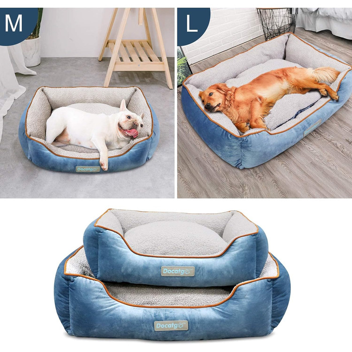 Лежак для собак Docatgo з двосторонньою подушкою, 80x60x26 см, машинне прання, для середніх і великих собак