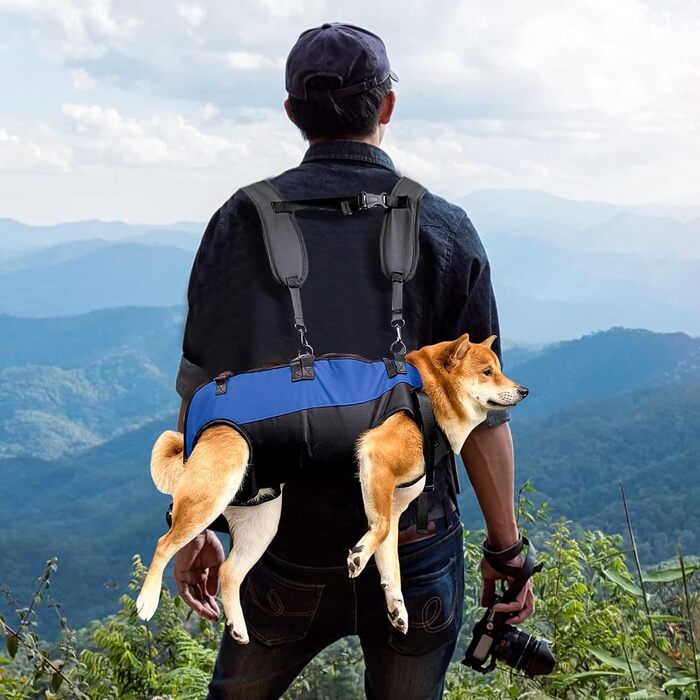 PETCUTE Рюкзак-переноска для собак, жилет-рюкзак для великих собак, повний жилет з ручкою, регульований рюкзак для собак похилого віку, з травмами суглобів, артритом, підходить для 7.5-15 кг (S, чорний+синій)
