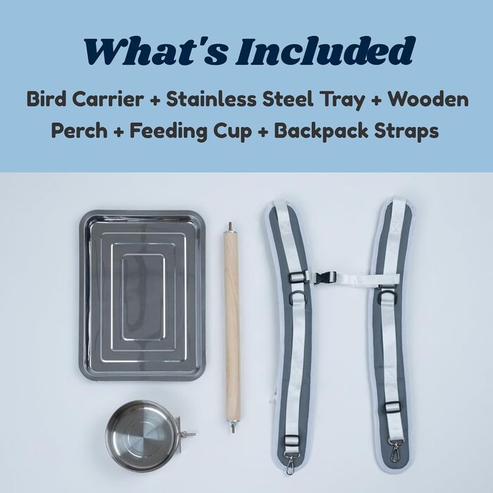 Пташиний рюкзак-переноска Birds Day для папуг, великий (L), з 2 жердочками та годівницею, нержавіюча сталь, темно-оливковий зелений