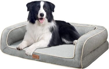 EMME лежанка для собак XL, 111x86x25 см, ортопедична лежанка з Memory Foam, водовідштовхувальна та миється, (106.5 x 71 x 23 см, світло-сіра)