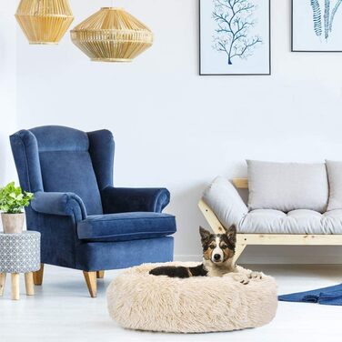 Кругле ліжко для собак та кошенят, м'яке, пухнасте, L (Бежевий, 80 см)