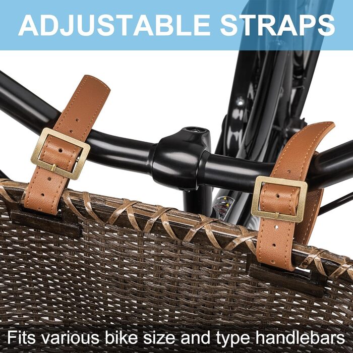KONG MING CAR Кошик на велосипед – Ретро дизайн, міцний кошик на кермо з дерев'яною підкладкою та шкіряними ручками, ідеальний як передній кошик для велосипеда (Темно-коричневий)