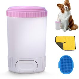 Портативний очищувач лап для собак з рушником, рожевий. Видаляє бруд та сміття з лап. Знімні силіконові вставки.