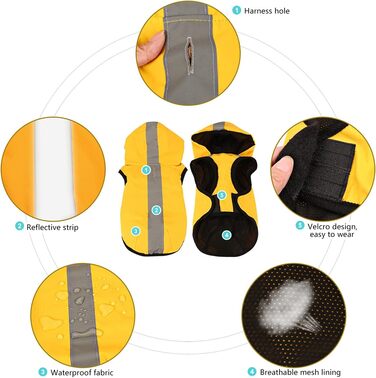 Водонепроникна куртка-комбінезон 2-в-1 для собак Idepet, жовта, для малих, середніх та великих порід