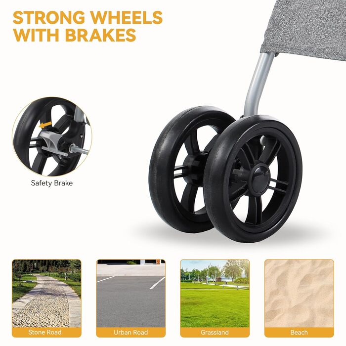 Візок для собак та котів DWVO, сірий, до 15 кг, складання, з підстаканником та кошиком для зберігання