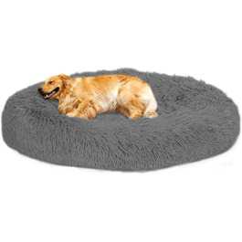 Кругле ліжко для собак Loir Fluffy, 120 см, сіре. М'яке плюшеве ліжко-доннат для великих і екстра-великих собак, для глибокого сну, легко миється