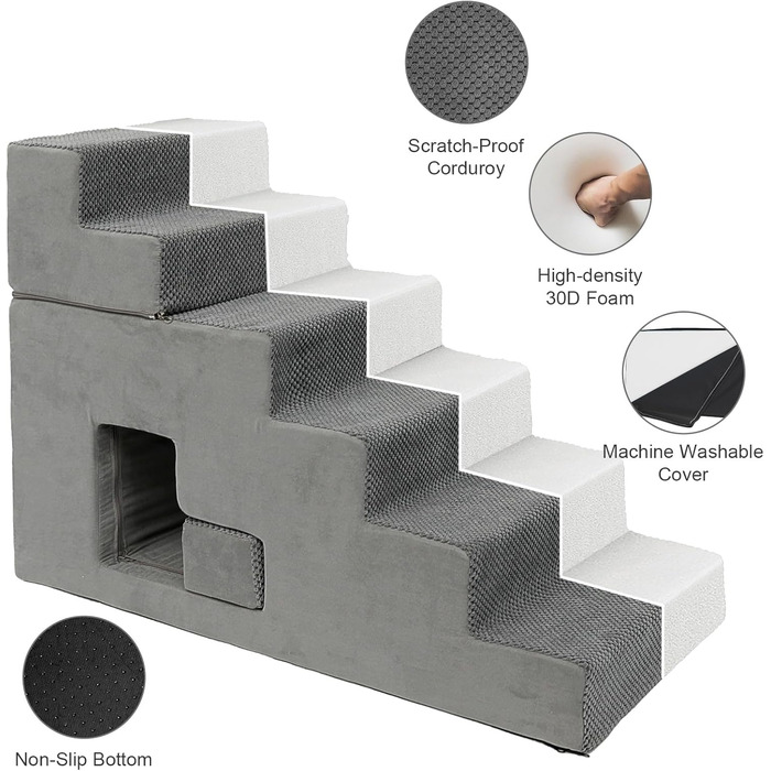 Сходинки для собак - 68,6 см, 6 сходинок, для високих ліжок, з антиковзким покриттям, знімний, пральний чохол