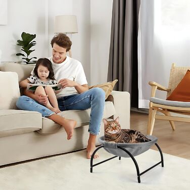 Гамак для котів LIFLIX Outdoor, підвісна лежанка знімним плюшем, для дому та вулиці (сірий)