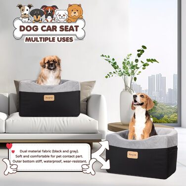 Автокрісло для собак, Memory Foam, чорне водонепроникне, з кишенями та знімним чохлом