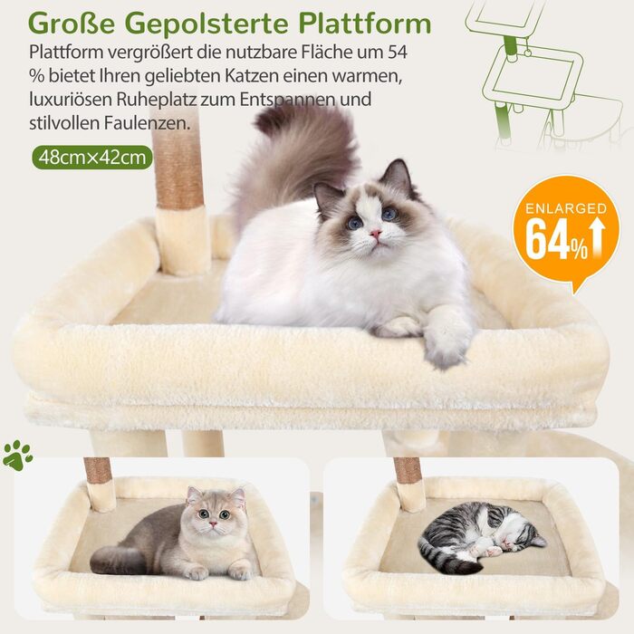 Дерев'яний комплекс для котів Globlazer XL, 167 см, бежевий: будиночок, когтеточка, платформа, іграшки для котів. Стабільний для 2-4 котів