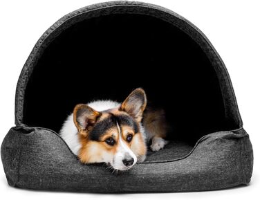 Квіткове ліжко для собак - будиночок-ліжко 2 в 1 - ідеально для маленьких та середніх собак. Зручне ліжко-будиночок з віднімним та пральним чохлом. Стабільний корзинка 82x58 см, темно-сірий, штучний льон.