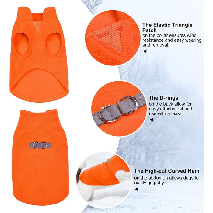 Теплий флісовий світшот для собак BeautyZoo з капюшоном та кишенею, для маленьких, середніх та великих собак, розмір M/L (спинка 46 см, груди 64 см, шия 38 см), помаранчевий