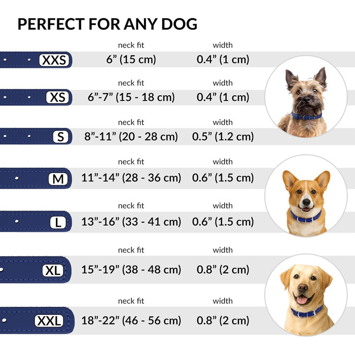 Шкіряний нашийник для собак CollarDirect, круглий, м'який, з рулоном, ручної роботи, справжня шкіра, для цуценят та собак різних розмірів, чорний, червоний, фіолетовий, синій (темно-синій), 18-20 см