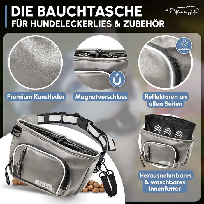 Лекарлі-бавовняна сумка-бананка для собак 'Talea' з замком-кліпсою - сумочка для ласощів, аксесуари для собак (M, сіра)