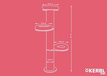 Дерев'яний котячий комплекс Kerbl Dolomit Tower 187 см, 3 лежаки, 3 сизалеві стовпи, бежевий, настінний, до 10 кг
