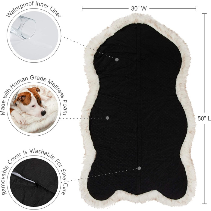 Ортопедичне ліжко для собак Luxus з штучного хутра, Memory Foam, для малих, середніх, великих та XL собак, м'який килимок для цуценят з водонепроникним та пральним чохлом, колір - кістковий