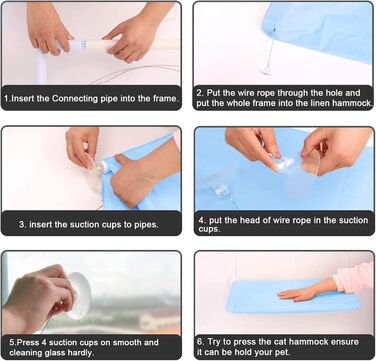 Кішка-гамак для вікна JinRui-T, лежанка для котів, безпечне сонячне ліжко з міцними присосками, кріпиться на вікно, витримує до 13,6 кг (Блакитний)