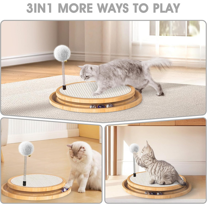 Кігтеточка з сизалю для котів з дзвіночком та м'ячиком, інтерактивна іграшка-кульова дорога для фізичних та ментальних вправ