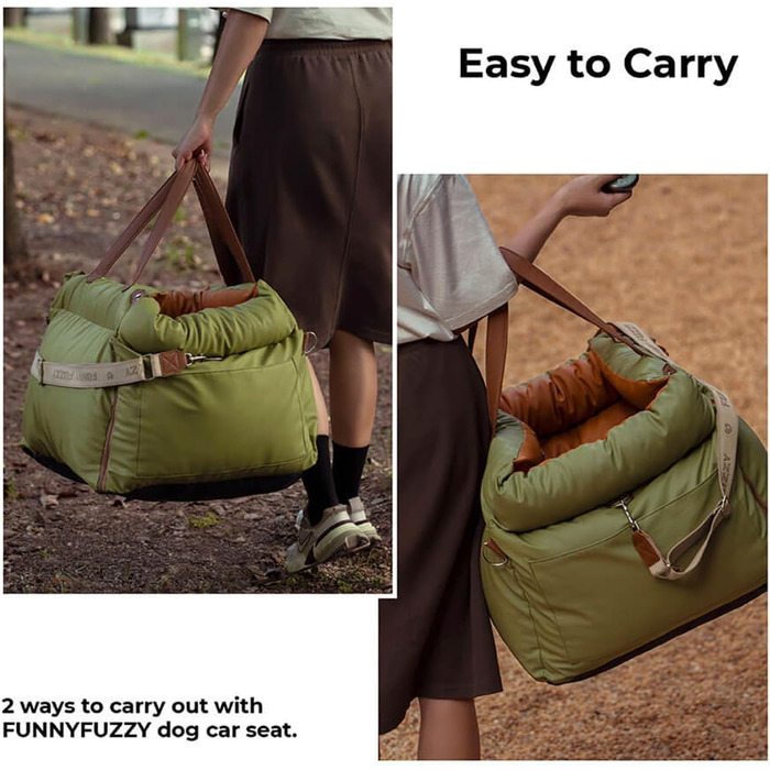 Автокрісло для собак середніх порід Funny Fuzzy, 3-в-1, зелене, водонепроникне, для подорожей та дому, до 15,9 кг