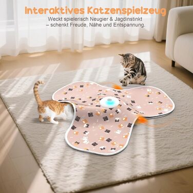Інтерактивна іграшка для котів FLERDMAU з 3 режимами, з пір'ям та мишкою, електрична, для кількох котів, рожева