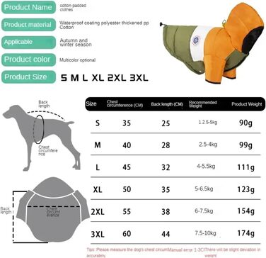 Зимова куртка для собак, бавовна, теплий одяг для домашніх тварин, курточка для цуценят та собак середніх та маленьких порід, котів, чихуахуа, бульдога, мальтійця (колір: помаранчевий, розмір: M)