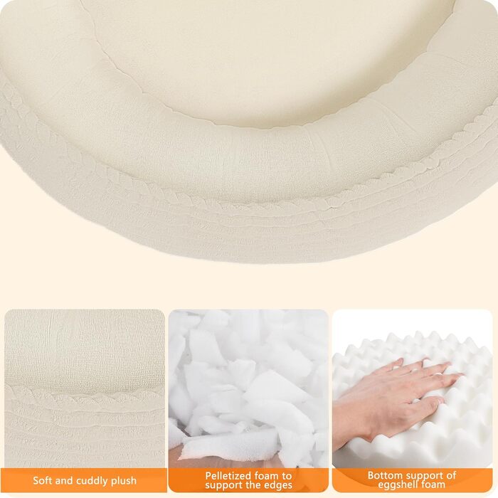 Кругле ліжко для собак середніх порід, котяче ліжко, м'яке, зручне, корзина для собак, донат, ліжко для собак, знімний, антиковзкий килимок, Ø 70 см, бежеве, 70 x 70 x 20 см