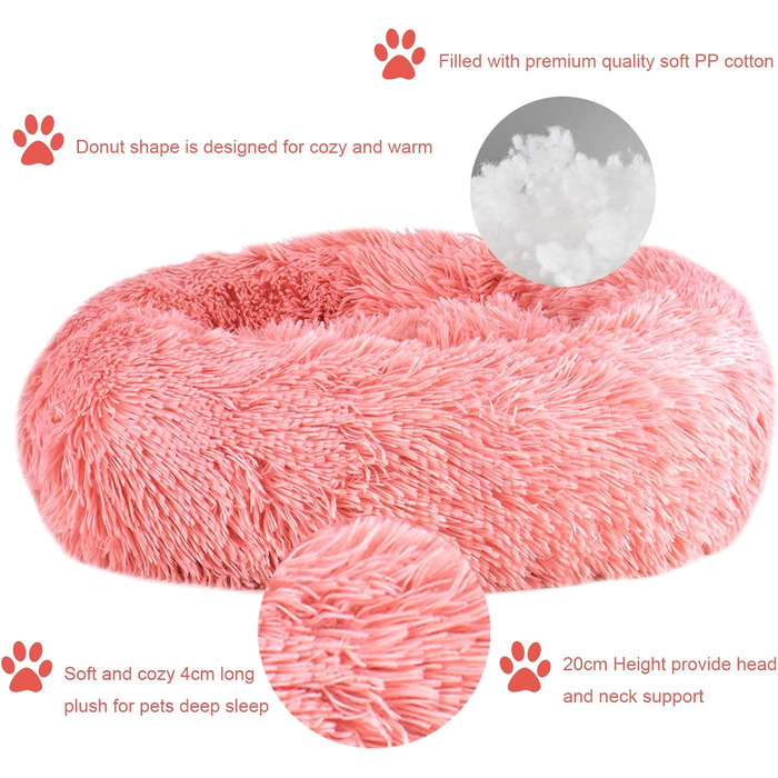 М'яке ліжко для котів та собак: кругле, плюшеве, 70см та 50см, біле та рожеве