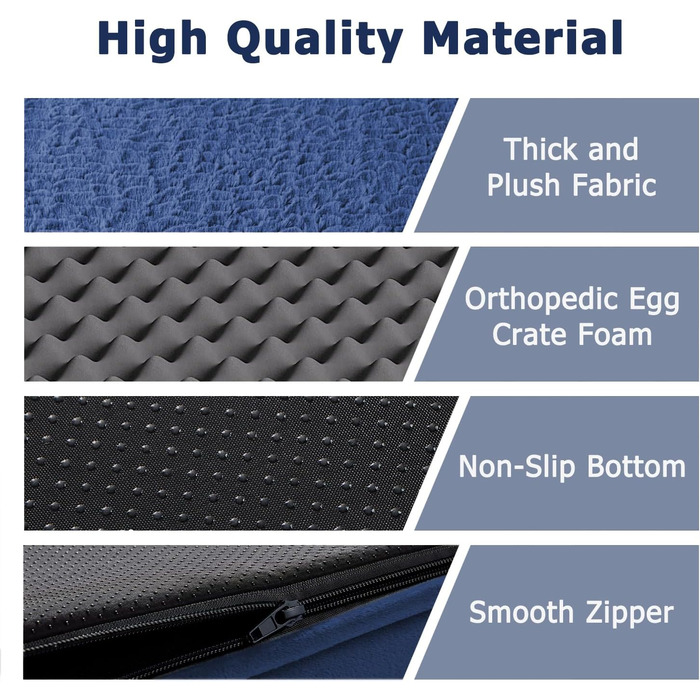 Ортопедичне ліжко для собак Western Home великих та середніх порід, велике, миється, з бортиком, 71x58x16 см, Navy Blue