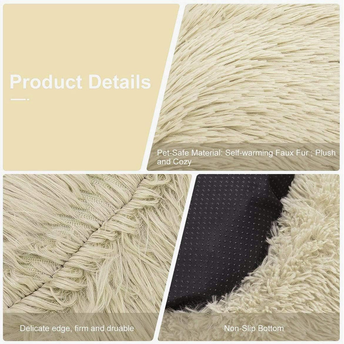 М'яке ліжко для собак та котів Donut, 70см, Бежеве. Знімний чохол, легко прати. 8 кольорів та 9 розмірів на вибір.