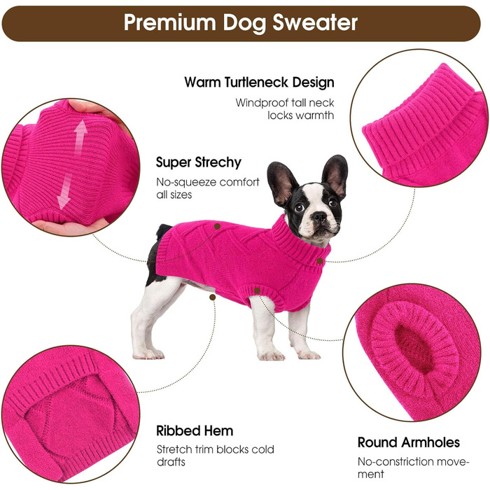 Теплий пуловер для собак маленьких та середніх порід Queenore, рожевий колір, розмір M