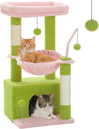 Котячий комплекс PAWZ Road для кімнатних котів, рожевий, 83 см – з гамаком, сизалевим стовпчиком, лежаком та ігровою вежею