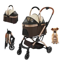 Візок для собак 4-в-1, розкладний, до 50 кг, з кошиком та ременями безпеки, для котів та маленьких собак, 66 x 53 x 105 см (кава+хакі)