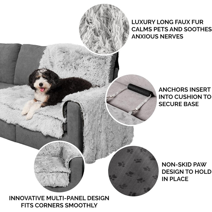 Захисний плед для меблів Furhaven Snuggly Spot, довге штучне хутро, кутовий, сірий, один розмір, машинне прання